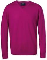 Thumbnail for your product : Fuchsia Merino Wool V-Neck Sweater Size Large by Charles Tyrwhitt