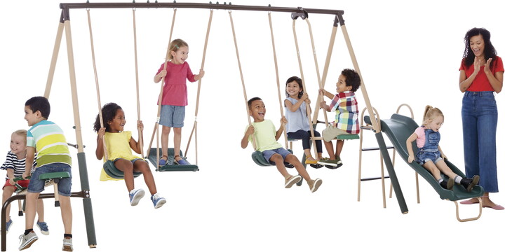 XDP Recreation Crestview Swing Set by with 2 Swing Seats, Stand R Swing, Wave Slide, Fun Glider, & See Saw