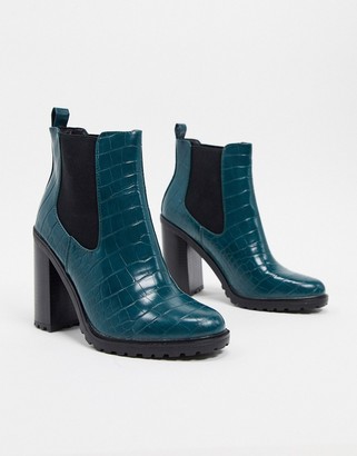 New Look croc pu chunky ankle boot in green