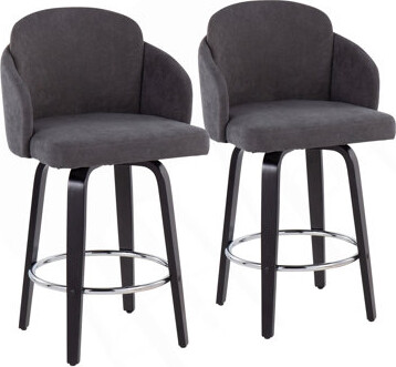 Red Barrel Studio Dahlia Contemporary Counter Stool In Black Wood And Black Faux Leather With Round Chrome Footrest By Lumisource - Set Of 2