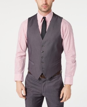 Perry Ellis Men's Portfolio Slim-Fit Stretch Gray Solid Suit Vest