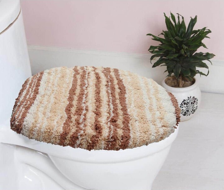HOME WEAVERS INC 100% Cotton Gradiation Collection Machine Washable 18x18 Toilet Lid Cover, Beige