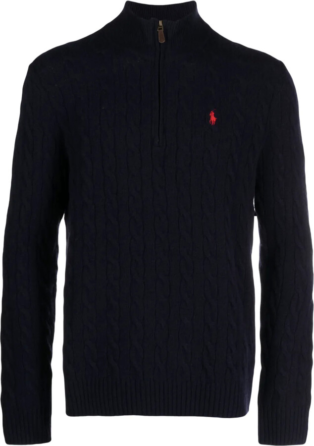 Polo Ralph Lauren Logo-Embroidered Cable-Knit Half-Zip Jumper