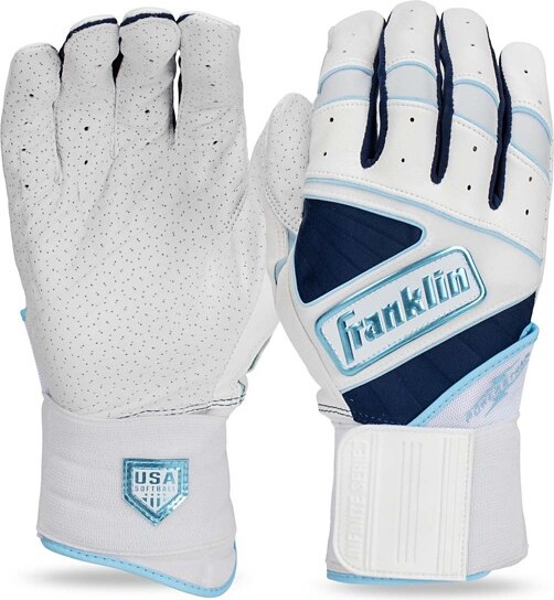 Women's Franklin Powerstrap Infinite FastPitch Series Adult Softball Batting Gloves Small Pearl/Navy