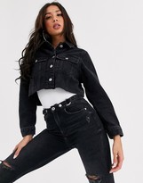 Thumbnail for your product : ASOS DESIGN denim cropped girlfriend jacket in washed black