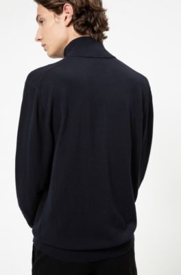 HUGO BOSS Zip-neck sweater in cotton-blend stretch crepe