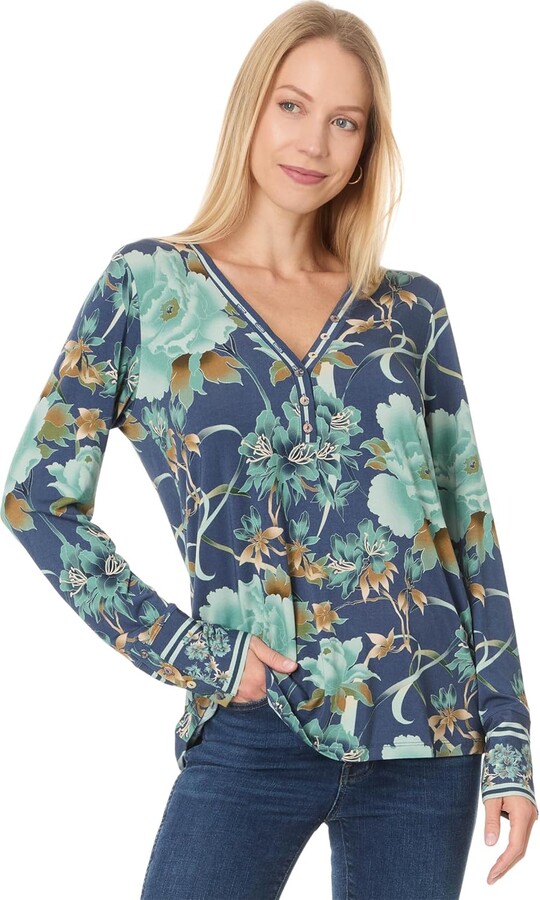 Johnny Was Women's The Janie Favorite Henley, Peonee Blue