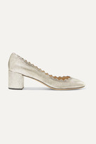Thumbnail for your product : Chloé Lauren Scalloped Metallic Cracked-leather Pumps