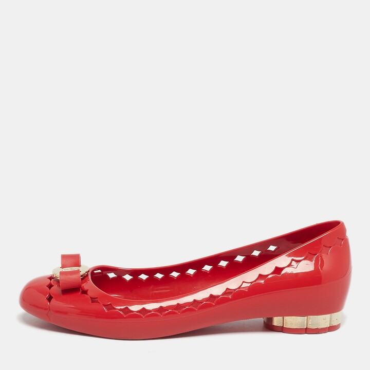 Ferragamo Red Jelly Vara Ballet Flats