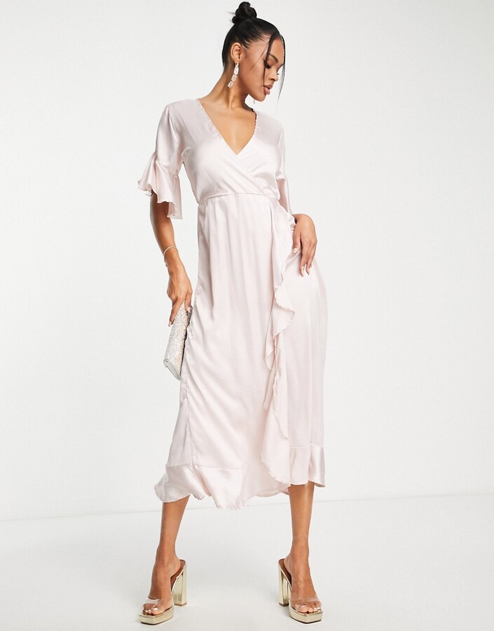 AX Paris satin wrap dress in champagne ShopStyle