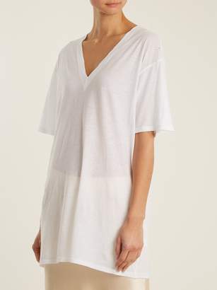 Raey Distressed V Neck Cotton Jersey T Shirt - Womens - White