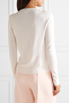 Thumbnail for your product : Oscar de la Renta Embellished Lace-paneled Wool And Silk-blend Cardigan - Cream