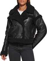 Faux Sherpa Trim Faux Leather Jacket 