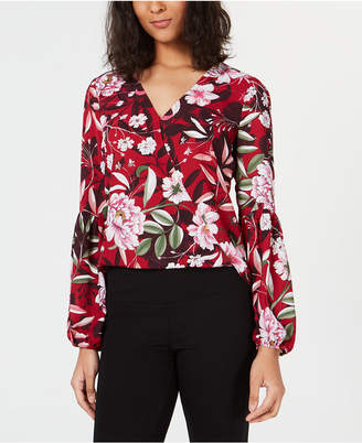 Bar III Floral-Print Faux-Wrap Top, Created for Macy's