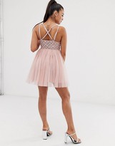 Thumbnail for your product : ASOS DESIGN Petite Premium lace top tulle cami mini dress