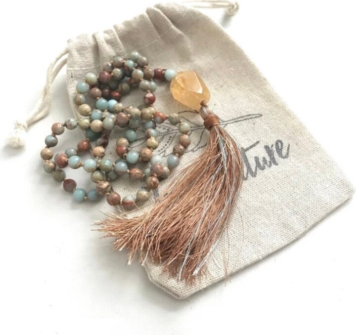 Etsy New Beginnings Mala - Citrine & African Opal Beads Hand Knotted Necklace For Joy & Clarity With 108