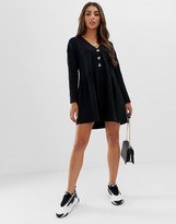 Thumbnail for your product : ASOS DESIGN faux horn button v neck mini smock dress
