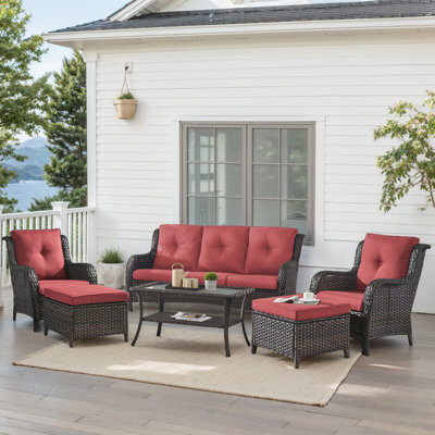 Hummuh Carolina 6-Piece Square Outdoor Conversation Set With 3-Seat Sofa And Armchair