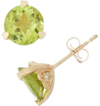 Tiara 2 5/8 CT Green Peridot and Diamond 10K Gold Heart Themed 3-Prong Stud Earrings