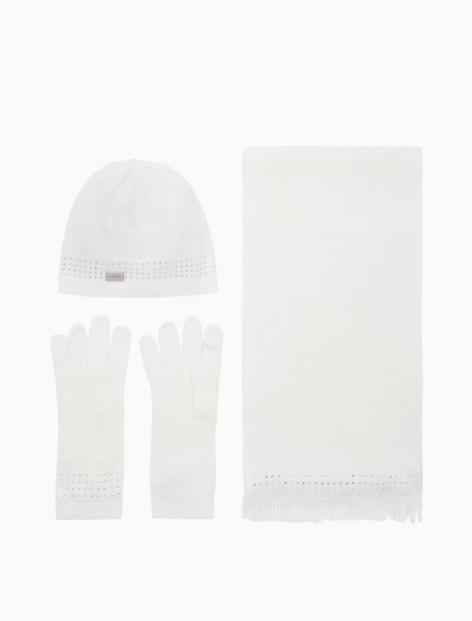 white hat scarf and glove set