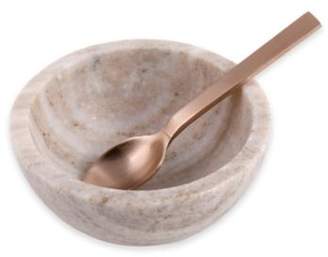 Kitchen Supply Artisanal 2-Piece Sand Marble Salt Bowl and Spoon Set with Gold Spoon