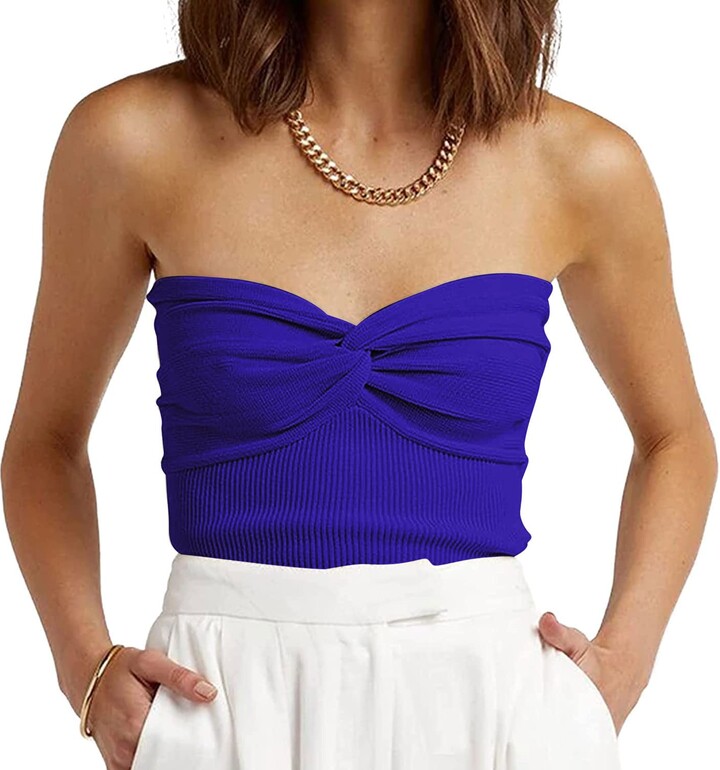 EFAN Womens Tube Tops Twist Knot Front Knit Sexy Bandeau Strapless