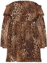 Thumbnail for your product : PrettyLittleThing Leopard Print Bardot Split Sleeve Skater Dress