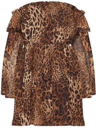PrettyLittleThing Leopard Print Bardot Split Sleeve Skater Dress