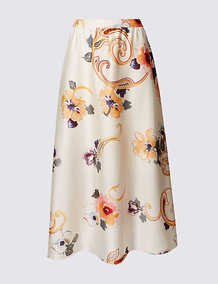 Per Una Floral Print A-Line Midi Skirt