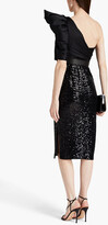 Thumbnail for your product : Badgley Mischka One-shoulder satin-twill and sequined tulle midi dress