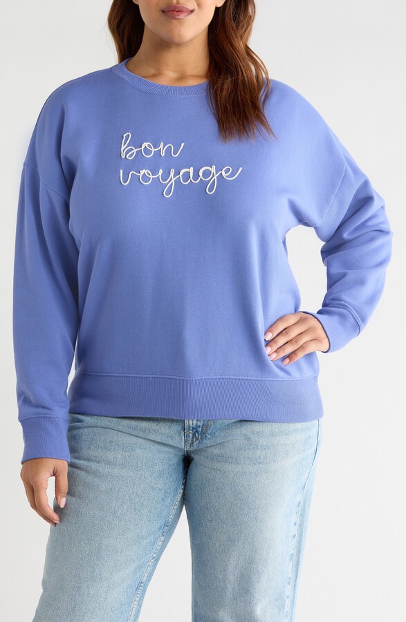 Caslon Bon Voyage Embroidered Fleece Sweatshirt