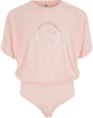 River Island Girls Pink jersey 'luxury' print bodysuit