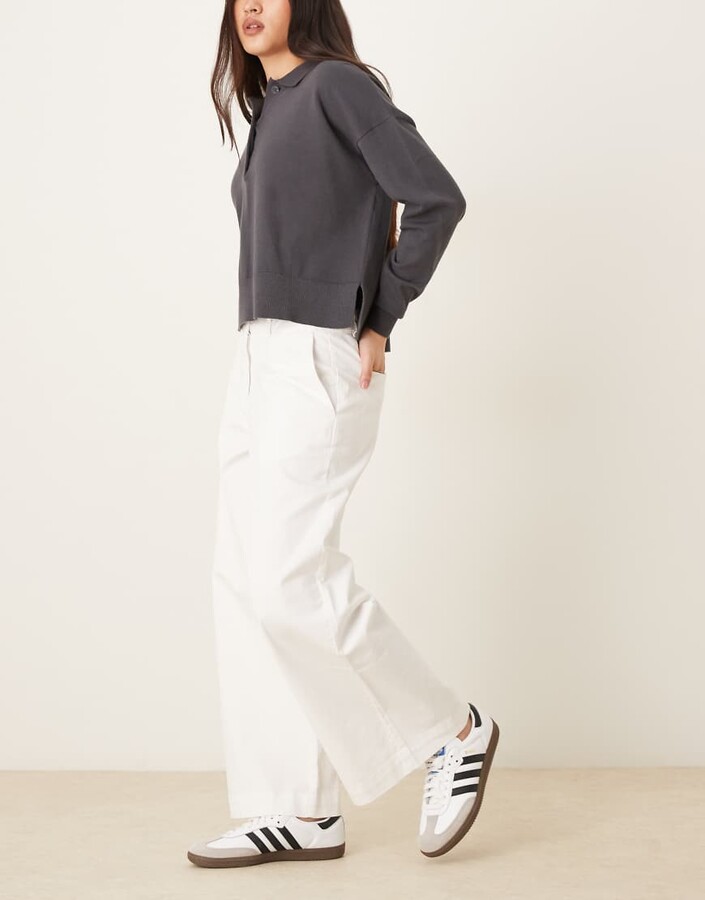 AWARE wide leg cropped work pants in white