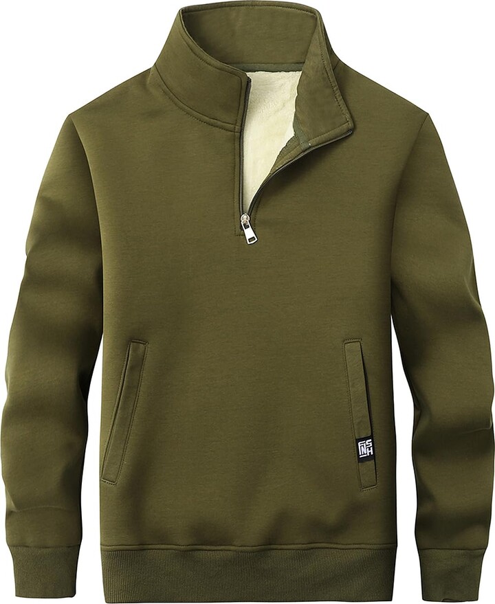 Sukany Men's Winter Fleece Sherpa Lined Sweatshirt Quarter Zip Stand Collar  Long Sleeve Pullover Jacket Top with Pockets Army Green XL - ShopStyle  Jumpers & Hoodies