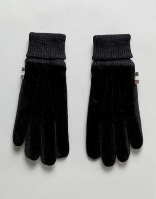 Aquascutum London Suede And Knit Cuffed Gloves In Black