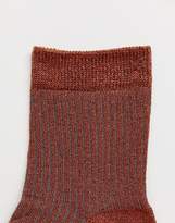 Thumbnail for your product : ASOS Design DESIGN bronze glitter rib ankle socks