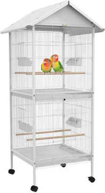 One Allium Way Wrought Metal Bird Cage Feeder With Rolling Stand Perches Food Containers Doors Wheels 67" H