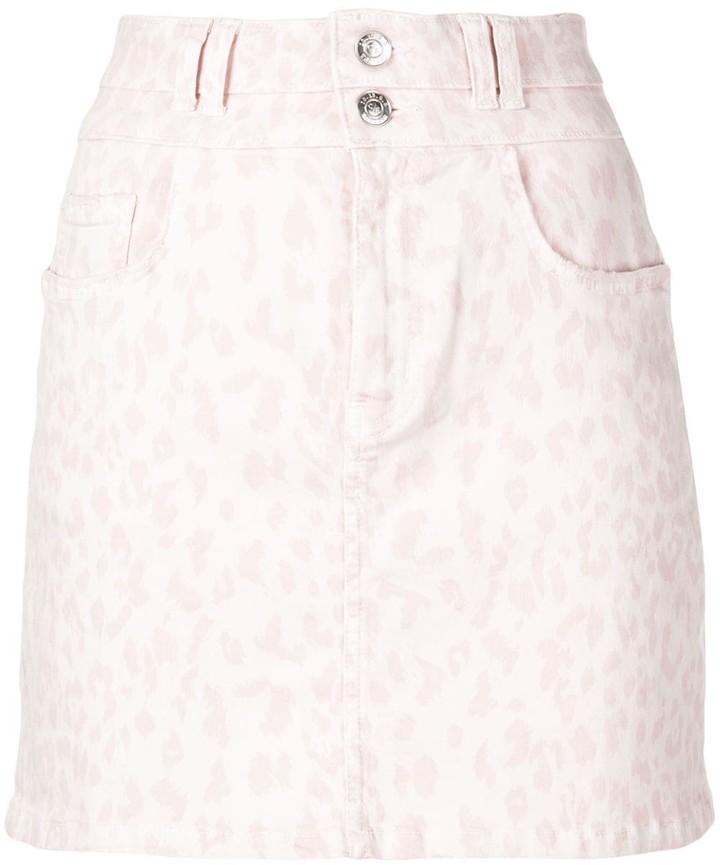 pink leopard print denim skirt