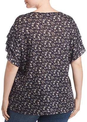 Vince Camuto Plus Floral Ruffle-Sleeve Top