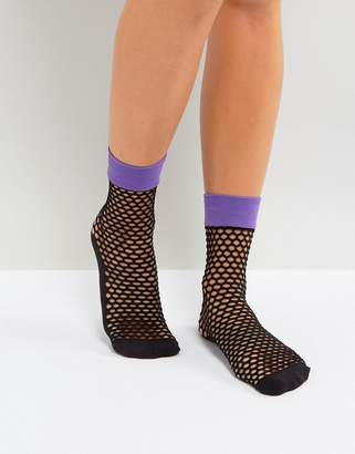 Jonathan Aston Flash Coloured Top Fishnet Ankle Socks In Bright Purple