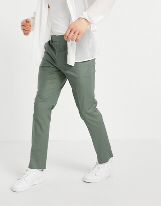 ASOS DESIGN skinny ankle grazer smart trouser with belt in green linen mix  - ShopStyle Chinos & Khakis