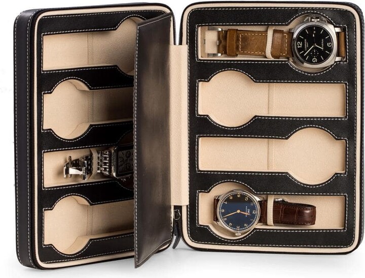 Black Leather 8-Watch Storage / Travel Case