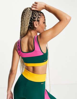 New Balance Running Achiever Remix colour block light support long line sports  bra in pink exclusive to ASOS - ShopStyle