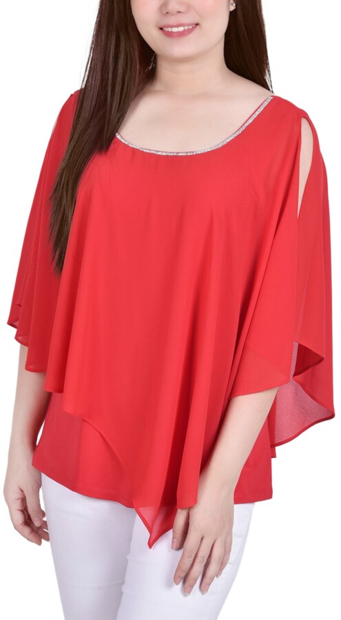 NY Collection Women's Chiffon Poncho Top with Sparkle Accents - ShopStyle