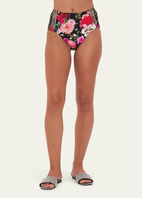Camilla Floral High-Waist Paneled Bikini Bottoms