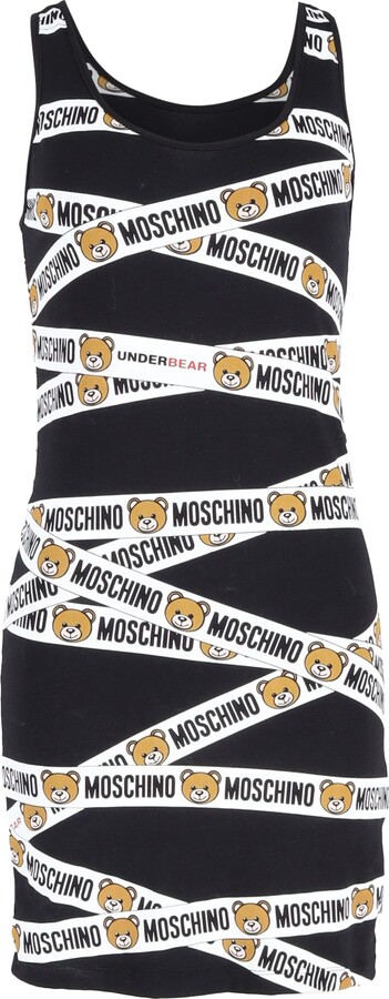Bear Logo Tape Fitted Mini Dress in Black Cotton