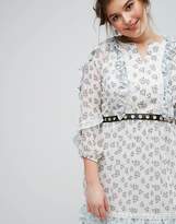 Thumbnail for your product : Truly You Ruffle Hem Skater Dress With Metal Belt In Ditsy Floral