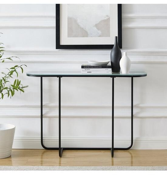 Lisburn Designs Bexley Curved Glass Top Entry Table Black ShopStyle Living Room
