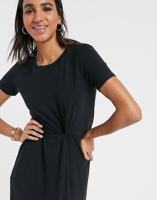 Vero Moda midi t-shirt dress with twist detail in black