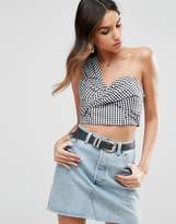 Thumbnail for your product : ASOS Design Gingham Cropped Cotton One Shoulder Bralet